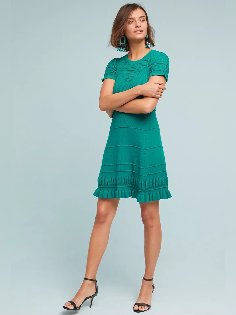 Women’s Anthropologie MAEVE Promenade Pointelle green ribbed dress- Size XS